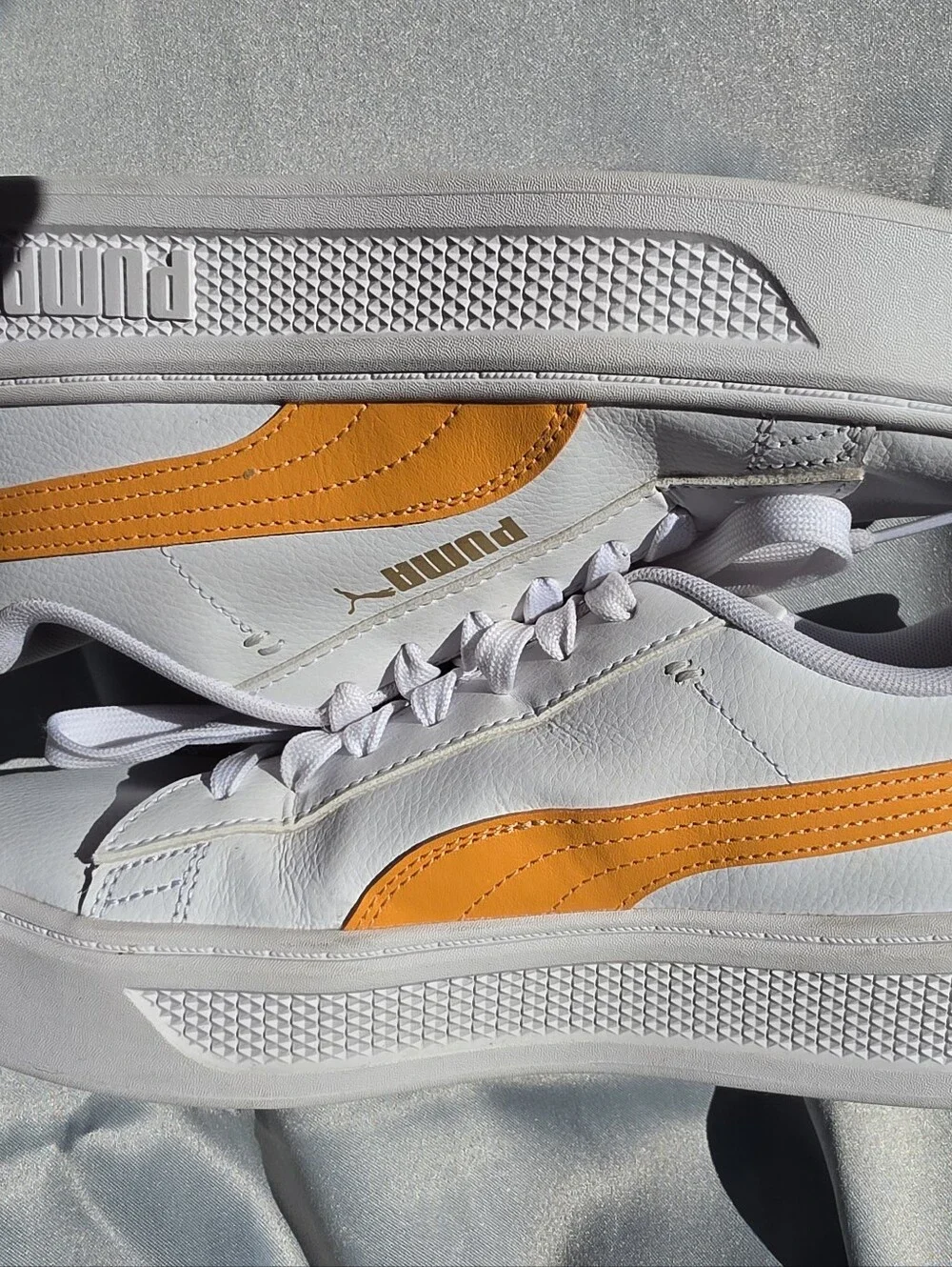 Puma White Leather Sneakers with Orange Formstrip - Women's Size 9